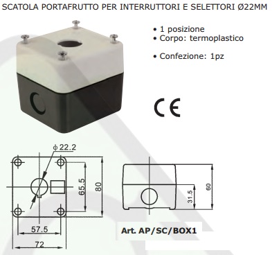 Cassetta 1 Foro per pulsanti a fungo